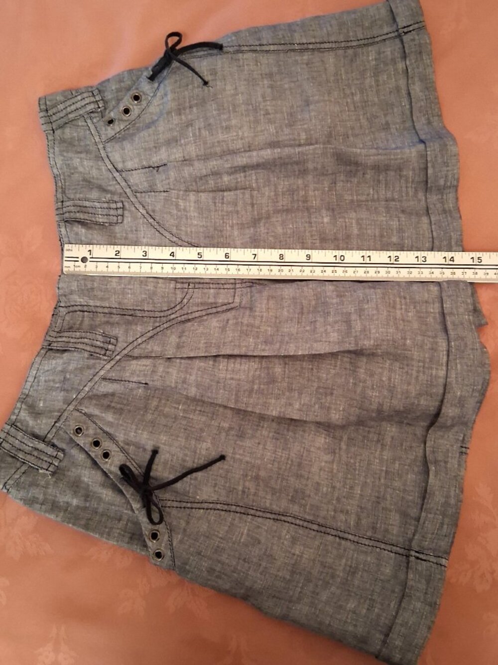 Gray High-Waist Linen-Blend Shorts - Picture 12 of 16